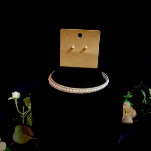 8” choker with a 3 1/2” extender. Pageant Ready!  Comes w/ matching earrings!